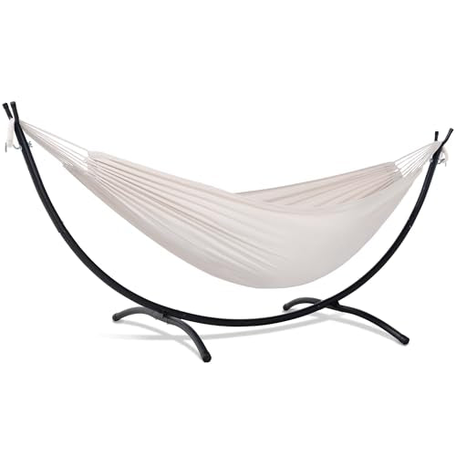 SUNCREAT Portable Outdoor Hammock with Stand Included, Double Hammock with Stand for Outside, Beige - color: Beige