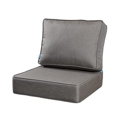 ARTPLAN Deep Seat Outdoor Patio Chair Cushions,2-Piece Seat and Back Cushion Set 24x24x6 and 18x24 Inches,Square, Grey - color: Grey