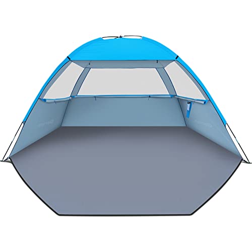 Gorich Beach Tent Sun Shelter for 3/4/6/8/10 Person with UPF 50＋ UV Protection, Lightweight & Easy Setup Beach Shade Canopy, Portable Beach Shade Tent Beach Cabana - color: Blue, size: 6 Person
