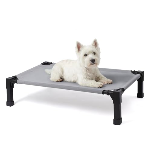 Niubya Elevated Outdoor Dog Bed, Cooling Elevated Pet Cot, Steel-Framed and Non-Slip Feet, Raised Dog Bed with Waterproof, Washable, Breathable Teslin Mesh, 35in - color: Grey, size: 35"l X 25"w X 7.5"h