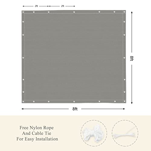 90% Outdoor Sun Shade Cloth, 8' x 8', Pergola, Deck, and Backyard Patio Sunshade with UV Protection, Heat Resistant HDPE Material, Reinforced Grommets (8x8 FT, Grey) - color: 3-grey, size: 8x8 FT
