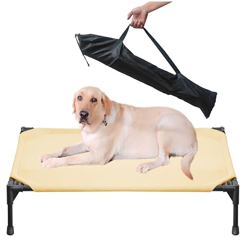 Soft Mesh Elevated Pet Bed for Large Medium Dogs Outdoor Resting Cot with Water-Resistant, Air-Permeable, Cooling and Anti-Skid Portable Dog Bed, Up to 120 lbs, 43.2" L x 31" W x 7.5" H, Beige - color: Beige-43.2"L x 31"W x 7.5"H