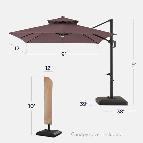 Best Choice Products 9x12ft LED Cantilever Patio Umbrella w/Base Included & 360° Rotation, Large Solar Offset Hanging Outdoor Sun Shade for Deck, Backyard Table w/Stand & Lights – Deep Taupe - color: Deep Taupe, size: 9x12ft