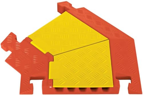 Checkers 5 Channel Industrial Drive Over Cable Protector Left Turn for 1.25" Lines, 40k/Axle Load Capacity Hose and Cable Ramp for Heavy Duty Equipment, Made in The USA, Yellow/Orange, CPT5X125-L-Y/O - size: 40k/Axle Load Capacity, style: Left Turn