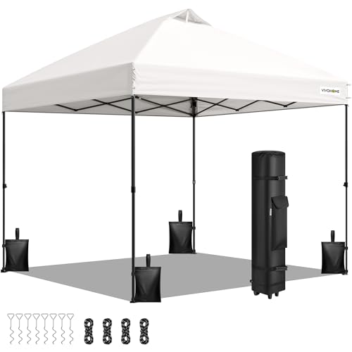 VIVOHOME 10x10ft Pop Up Canopy Tent One Push Setup Outdoor Portable Shelter Tent Heavy Duty with Wheel Carry Bag and 4 Sandbags, White - color: White, size: 10x10 ft