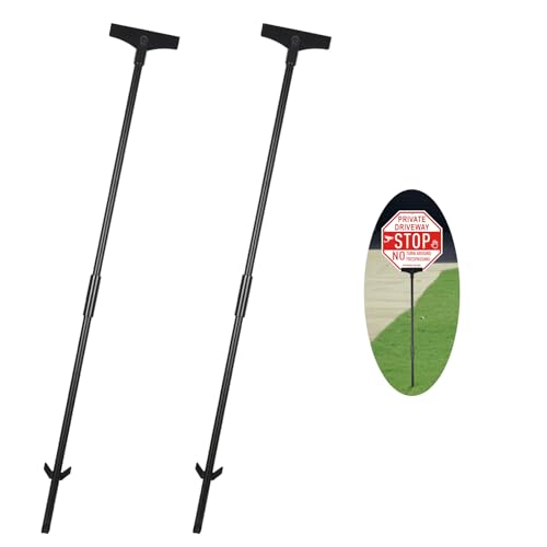 2 Pack Metal Yard Sign Stakes, 38 Inch Height Sign Holder, Rust, Wind & Dust Resistant Sturdy Metal Stake for Ground Yard Lawn - color: Black