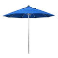 California Umbrella 9' Round Aluminum/Fiberglass Umbrella, Push Open, Silver Pole, Olefin Royal Blue Fabric - color: Royal Blue