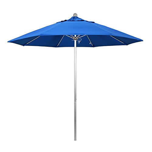California Umbrella 9' Round Aluminum/Fiberglass Umbrella, Push Open, Silver Pole, Olefin Royal Blue Fabric - color: Royal Blue
