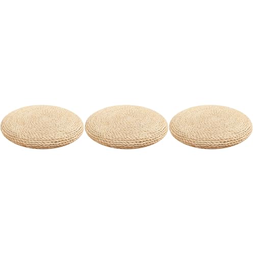 Holibanna Hand-Woven Round Meditation Cushion Set 3 Pcs Japanese Floor Pillows for Yoga Comfortable Sitting Cushions for Living Room and Dining Room