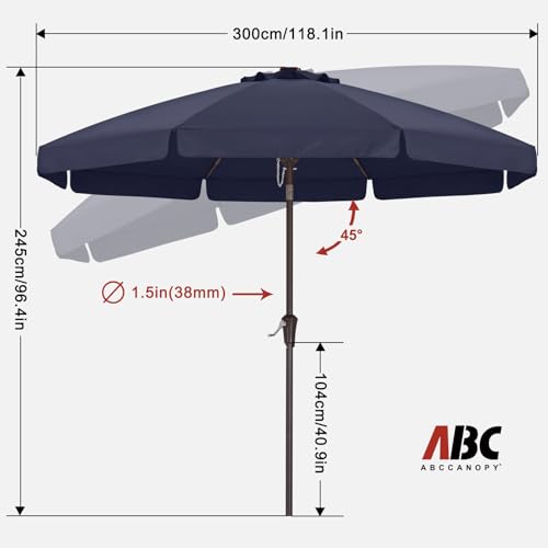 ABCCANOPY 10ft Scalloped Patio Umbrella, Outdoor Table Umbrella with Tilt and Crank, Fiberglass Ribs Deck Umbrella for Patio, Pool, Garden, Picnic (Tibetan Blue) - color: Tibetan Blue, size: 10FT