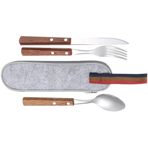 Camping Cutlery Set with Stainless Steel Knife Fork Spoon, Reusable Lunch Box Flatware Set with Gray Carry Bag for Outdoor Hiking Picnic