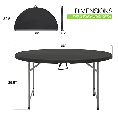 Magshion 65" Round Folding Table, 5 Feet Bi-Folding Plastic Commercial Dining Card Table w/Carrying Handle for Outdoor Wedding Party Event Picnic, Black - color: Black, size: 5.5Ft