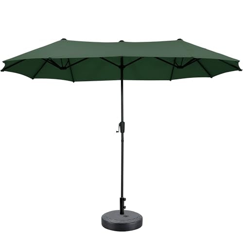 13Ft Large Patio Umbrella with Base Outdoor Double-Sided Market Extra Large Table Umbrella Easy Crank for Yard, Poolside, Deck-Green - color: Green, size: 13FT Umbrella+Base