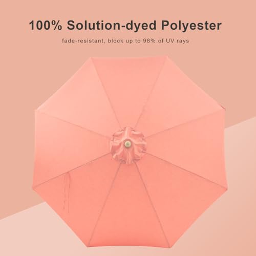 Tempera 9ft Auto Tilt Melon Red Scalloped Patio Umbrellas with Fringe, Outdoor Table Umbrellas with Fade Resistant Canopy,8 Sturdy Rids,Luxurious Vintage Umbrellas for Lawn,Pool,Balcony - color: Coral Red Tassels, size: 9 FT