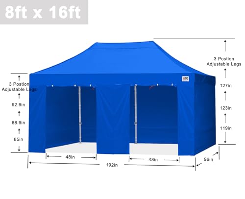 ABCCANOPY Easy Pop Up Canopy Tent with Sidewalls 8X16 Commercial -Series, Royal Blue - color: royal blue, size: 8X16
