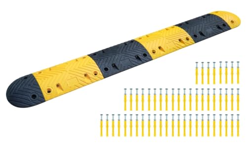 Pittman 21 ft XPT Eco Speed Bump Kit with Cable Channels, Heavy Duty Plastic-Rubber Reflective Black/Yellow Modular Traffic Hump for Asphalt, Concrete, Includes Mounting Hardware - 52 Bolts (755677) - size: 21'