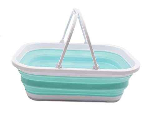 SAMMART 12L (3.17 Gallon) Collapsible Tub with Handle - Portable Outdoor Picnic Basket/Crate - Foldable Shopping Bag - Space Saving Storage Containe (1, White/Bright Blue) - color: White/ Bright Blue