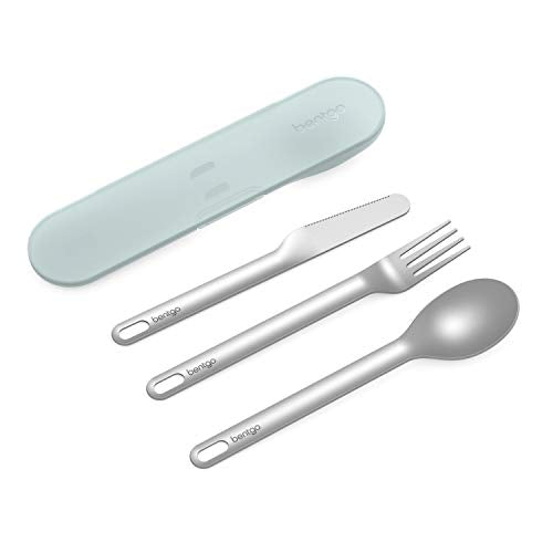 Bentgo Stainless Travel Utensil Set - Reusable 3-Piece Silverware Set with Carrying Case, High-Grade Premium Steel, BPA-Free Case, Eco-Friendly - Ideal for Travel, Camping, and Office Use (Aqua) - color: Aqua