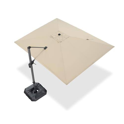 PURPLE LEAF 9' X 11.5' Patio Umbrella Outdoor Cantilever Rectangle Umbrella Aluminum Offset Umbrella with 360-degree Rotation for Garden Deck Pool Patio, Beige - color: Beige, size: 9' X 11.5', style: Standard
