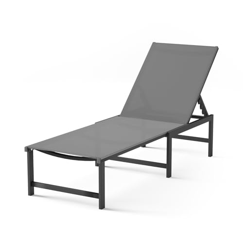 Chaise Lounge Chair Outdoor,Aluminum Patio Lounge Chairs,Lounge Chairs with 5 Adjustable Backrest for Outside Beach Lawn and Backyard,Gray - color: Grey, size: 1 Chair