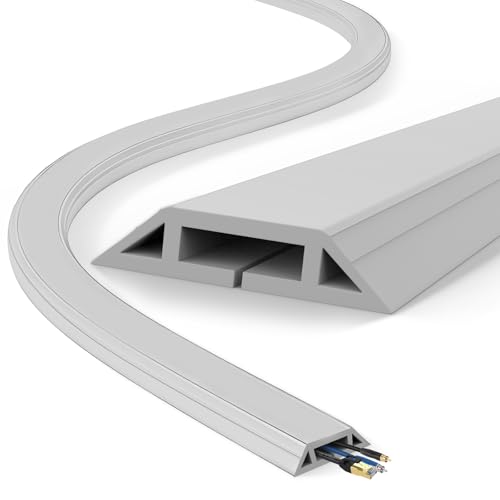 Eapele Floor Cord Cover 10ft Cord Covers for Wires on Floor, Heavy Duty Extension Cord Cover, Rubber Floor Cable Cover, Prevent Trip Hazard for Sidewalk Home Office Outdoor or Indoor Settings - color: Light Grey, size: 10 feet-1pc