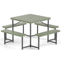 Byroce Outdoor Picnic Table for 4-8 Person, HDPE Picnic Camping Table Set with 4 Benches, Umbrella Hole & Metal Frame, Heavy Duty Square Dining Table Chairs for BBQ in Patio, Yard & Poolside (Green) - color: Green