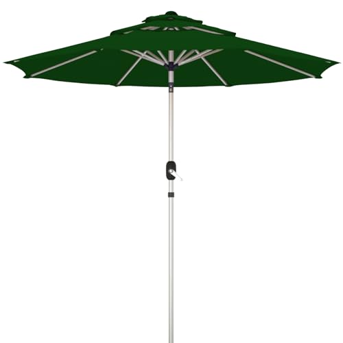 9FT 3-Tier Aluminum Outdoor Patio Umbrella, Fade-Resistant Market Umbrella with Push Button Tilt Function, 8 Sturdy All-Aluminum Ribs for Gardens, Patios, Backyards & Pools - color: Green, size: 9FT-3Tier (Aluminum Umbrella)