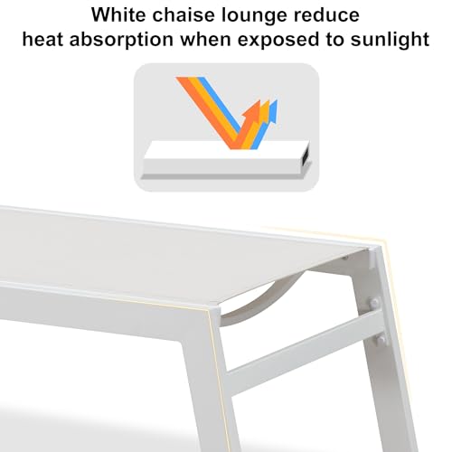 PURPLE LEAF Oversize Chaise Lounge Chair Outdoor 2 Pieces White Aluminum Lounge Chair with Wheels and Table for Pool Deck Patio, Linen - color: Linen, style: Oversize Inclining-leg