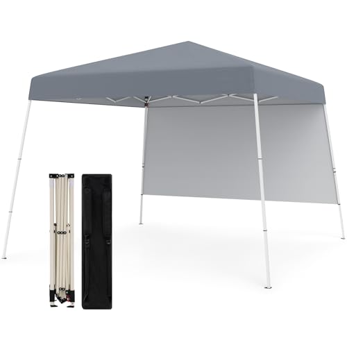 Tangkula 10x10 FT Pop Up Canopy with Sidewall, UPF 50+ Easy Setup Outdoor Tent with Backpack, 4 Stakes, Portable Heavy-Duty Canopy Tent for Party Events Camping Picnic, 10x10 Base, 8x8 Top - color: Gray, size: 10x10 Ft