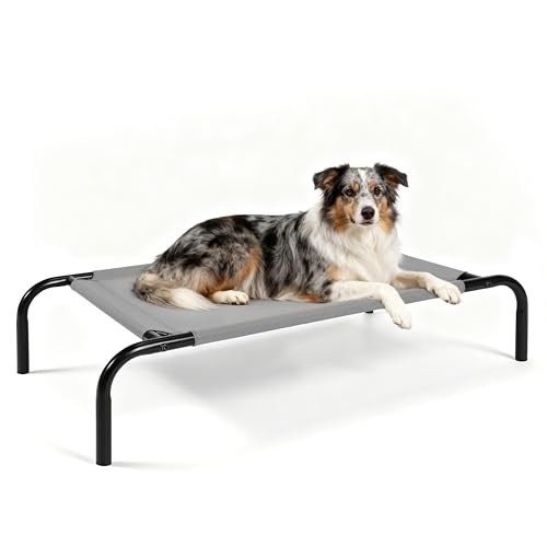 Elevated Dog Bed with Breathable Mesh Fabric, Raised Pet Cot with Airflow and Support, Durable and Easy to Clean (Grey, Medium) - size: Medium