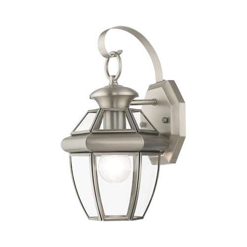 Livex Lighting 2051-91 Monterey 1 Light Outdoor Brushed Nickel Finish Solid Brass Wall Lantern with Clear Beveled Glass - color: Brushed Nickel