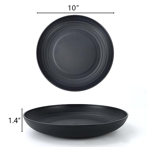 Homienly Deep Dinner Plates Set of 12 - Alternative to Plastic - Microwave & Dishwasher Safe - Wheat Straw - Unbreakable - Kids Plates (Black, 10 inch) - color: 12 PCS Black, size: 10 IN
