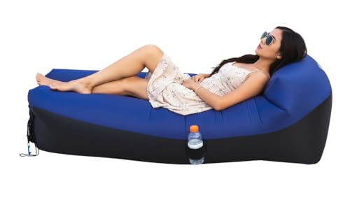 Inflatable Lounger with No-Pump Setup, Floating Portable Air Chair, Ripstop Polyester, Stability Peg for Beach, Camping, Festivals, Tailgating (Navy Black) - style: Navy Black
