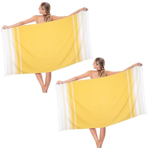 Beach Towel 2 Pack, Sand Free Beach Towels Oversized 39 x 72,Turkish Beach Towel Quick Dry, Lightweight Pool Towels for Adults, Cool Beach Essentials - color: 2 Pack Diamond Yellow