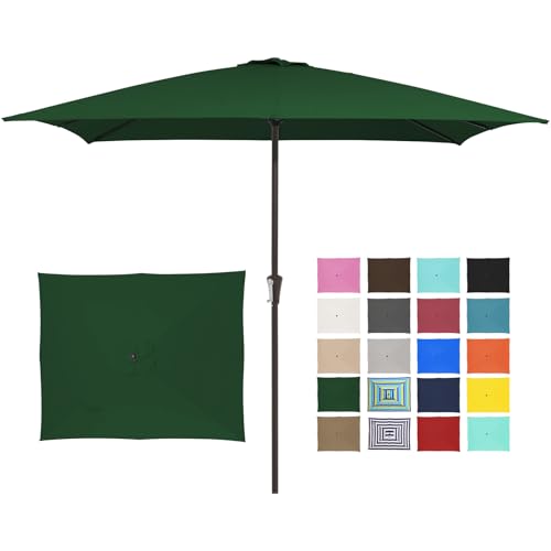 JEAREY 8x10 ft Rectangular Patio Umbrellas Outdoor Table Market Umbrella w/Crank, 8 Sturdy Ribs, UV Protection Windproof Sunproof for Garden, Deck, Backyard, Pool(Dark Green) - color: Dark Green, size: 8x10ft