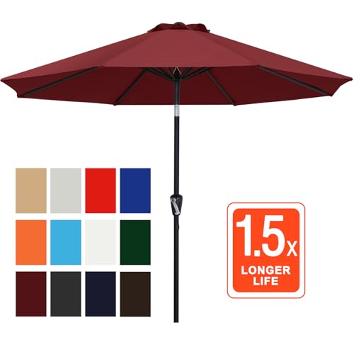 ABCCANOPY 10FT Patio Umbrella, Outdoor Waterproof Table Umbrella with Push Button Tilt and Crank, 8 Ribs UV Protection Pool Umbrella for Garden, Lawn, Deck & Backyard (Burgundy) - color: Burgundy, size: 10FT
