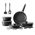 Redchef 16pcs Ceramic Pots and Pans Set Non Stick, Nonstick Kitchen Cookware Set with Detachable Handle, Non Toxic, PFAS PFOA & PTFE Free, RV Cookware Set for Camping, Dishwasher/Oven Safe (Black) - size: 16 pcs Black