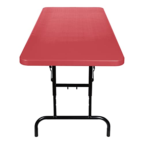 OEF Furnishings OEFBTA-3072-40 Adjustable-Height Commercial-Grade Premium Industrial Folding Table, 6-Foot Pedestal-Leg Design with 17-Gauge Steel Frame and Thick Double-Wall Top (72" × 30", Red Top) - color: Red