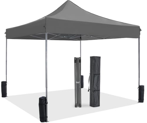 OLIXIS 10x10 Ft Pop Up Canopy Tent, Waterproof Outdoor Canopy, Portable Instant Shade Shelter with Sandbags for Beach, Backyard, Parties, Camping and Commercial Events, Classic Grey - color: Classic Grey, size: 10 X 10 Ft