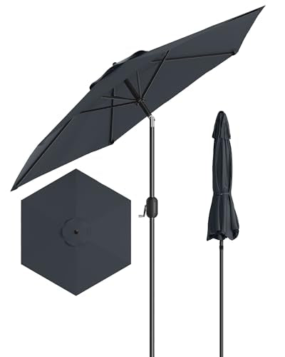 GarveeLife Outdoor Patio Umbrella, Table Market Umbrella with Push Button Tilt and Crank, 8 Sturdy Ribs UV Protection Waterproof for Garden, Deck, Backyard, Pool - color: Grey, size: 10FT