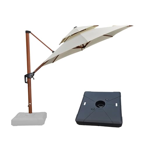 PURPLE LEAF Outdoor Umbrella with Base Patio Round Umbrellas Large Cantilever Parasol Windproof Offset Heavy Duty Sun Umbrella for Garden Deck Pool Patio, 10ft Cream - color: Cream, size: 10 Feet, style: Base Included