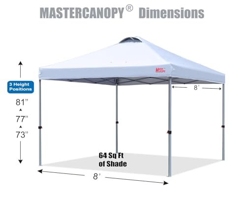 MASTERCANOPY Pop-up Canopy Tent with Roller Bag (8x8, White) - color: White, size: 8x8