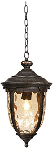 John Timberland Bellagio European Outdoor Ceiling Light Hanging Bronze Brown 18" Champagne Hammered Glass Damp Rated for Exterior House Porch Patio Outside Deck Garage Front Door Garden Home