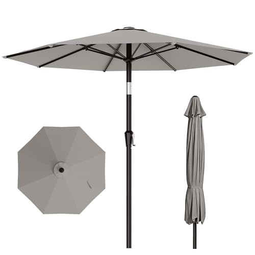 AreShark 10 FT Outdoor Patio Umbrella, Patio Table Umbrella with Push Button Tilt and Crank, Outdoor Patio Umbrellas with 8 Fiberglass Ribs, Patio Umbrellas for Market, Garden, Pool (Light Gray) - color: Light Gray