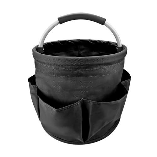 17L Collapsible Picnic Basket with 6 Pockets, Portable & Reusable Handheld Basket for Outdoor, Camping, Picnics, Shopping, Travel, and Storage (Black)