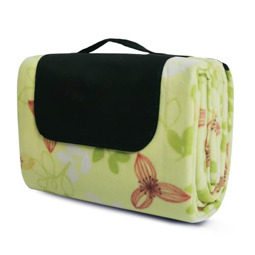 REDCAMP Fleece Picnic Blanket Waterproof Sandproof, Soft Plush & Foldable Outdoor Blanket for Lawn Park Beach Travel, Green Floral Print 79"x59" - color: Green Floral Print 79"x59"