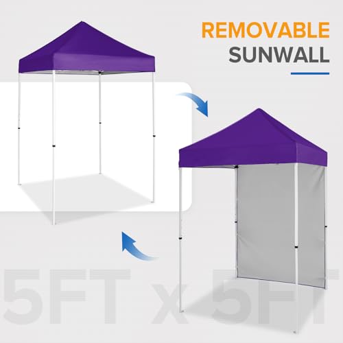 EAGLE PEAK Pop up Canopy 5x5, Outdoor Portable Canopy Tent with One Removable Sunwall, Carry Bag Included, Purple - color: Purple