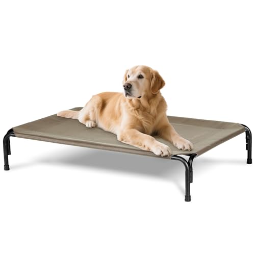 Elevated Dog Bed for Outdoor, XL Raised Dog Cot with Washable Mesh, Cooling Pet Cot Chew Proof for Outside Camping, 47 inch Brown - color: Brown, size: 47"L x 29"W x 8"Th