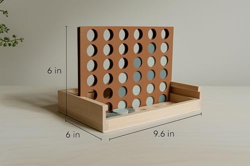 Neutral Wooden Four in a Row Game, Aesthetic Two Player Montessori Travel Board Game for Kids and Adults, Perfect Coffee Table Decor and Housewarming Gift -White Elephant Gift (Neutral Blue) - color: Neutral Blue