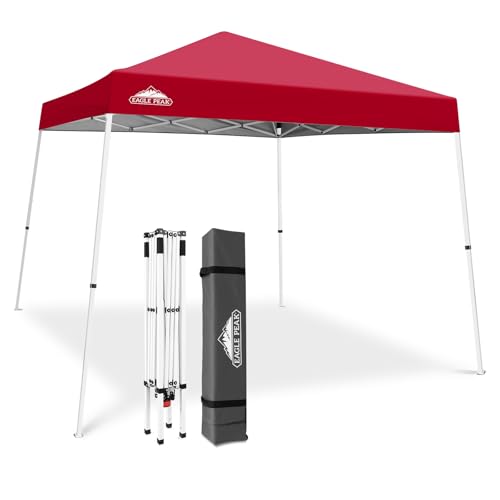 EAGLE PEAK 10x10 Slant Leg Pop-up Canopy Tent Easy One Person Setup Instant Outdoor Beach Canopy Folding Portable Sports Shelter 10x10 Base 8x8 Top (Red) - color: Red, size: 10x10